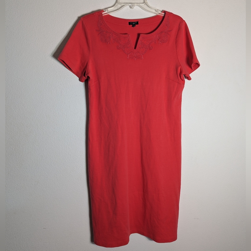 Talbots Womens Tee Shirt Dress Pullover Popover Coral Peach Floral LP‎ Petite